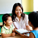 **Prompt 1: Subtle Observation in Early Childhood**
    "A dedicated Vietnamese early childhood educator, with a focused and caring expression, subtly observing a group of cheerful Vietnamese children playing and learning in a brightly lit, well-organized preschool classroom. The teacher is discreetly holding a small notebook or a tablet, ready to capture specific, fleeting moments of a child's social interaction, emotional expression, or a new skill acquisition. The scene highlights the teacher's attentive presence and the natural, joyful activity of the children. Realistic style, warm and inviting atmosphere, natural lighting."