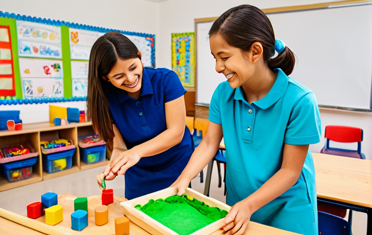 A diverse group of cheerful kindergarten children, fully clothed in modest, comfortable attire, engaging in creative play with traditional educational tools in a bright, clean, and spacious classroom. One child is building a complex structure with wooden blocks, another is molding vibrant playdough into shapes, and a third is painting on an easel. A kind female kindergarten teacher, professionally dressed, is observing them with a warm smile. The scene emphasizes hands-on learning, imagination, and collaborative problem-solving. Soft, natural lighting fills the room. safe for work, appropriate content, fully clothed, family-friendly, perfect anatomy, correct proportions, natural pose, well-formed hands, proper finger count, natural body proportions, professional photography, high quality.