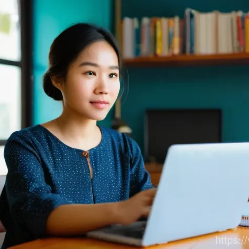 유아교육지도사 온라인 교육과정 추천 - **Prompt:** A focused Vietnamese woman in her late 20s or early 30s, sitting comfortably at a clean,...