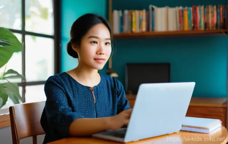 유아교육지도사 온라인 교육과정 추천 - **Prompt:** A focused Vietnamese woman in her late 20s or early 30s, sitting comfortably at a clean,...