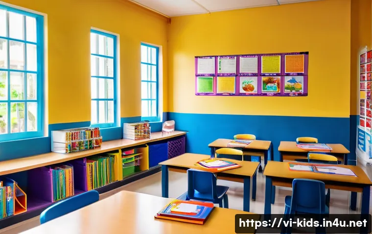 유아교육지도사 전공과목 집중 학습법 - A bright and cozy early childhood education classroom in Vietnam, featuring young children wearing c...