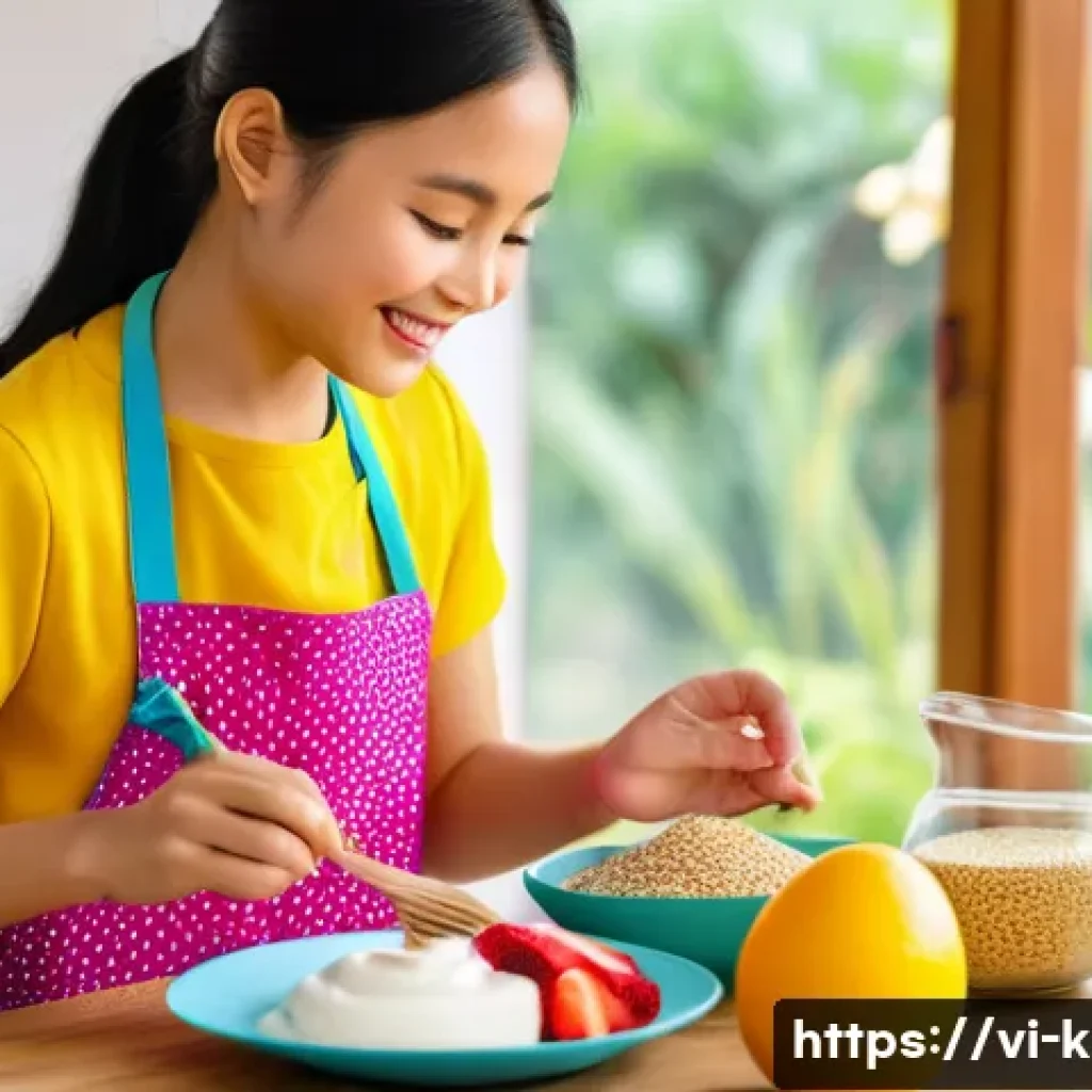 유아교육지도사로서 근무 중 건강 관리법 - A Vietnamese female preschool teacher in a bright, colorful classroom setting, wearing modest casual...