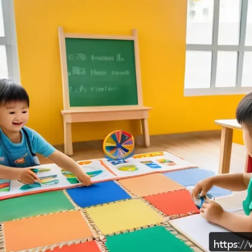 Home 33 유아교육지도사 강의 중 빈출 실수와 해결법 - A vibrant and colorful preschool classroom in Vietnam filled with natural elements like green plants...
