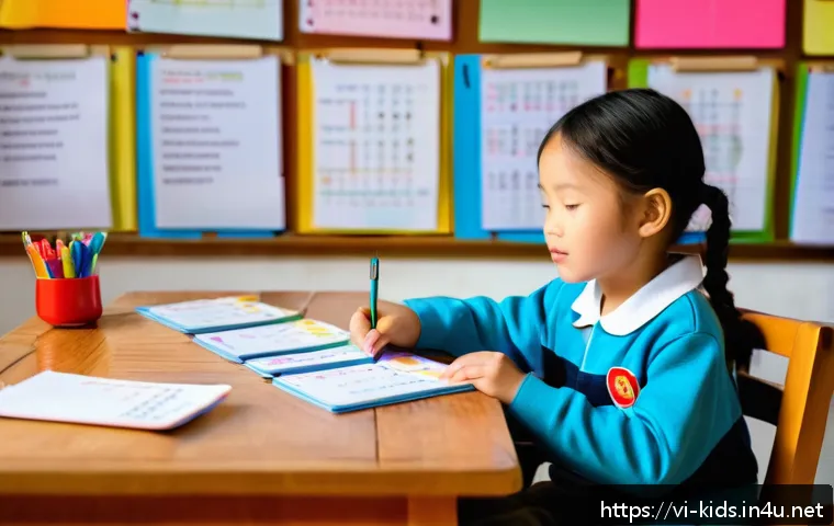 유아교육지도사 필기시험 대비 효과적인 학습법 - A detailed illustration of a Vietnamese early childhood education student studying with spaced repet...