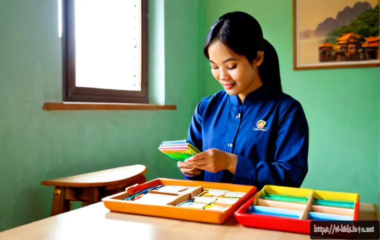 유아교육지도사 신입의 첫 근무 준비법 - Photorealistic morning preparation scene for a new early childhood education instructor in Vietnam, ...